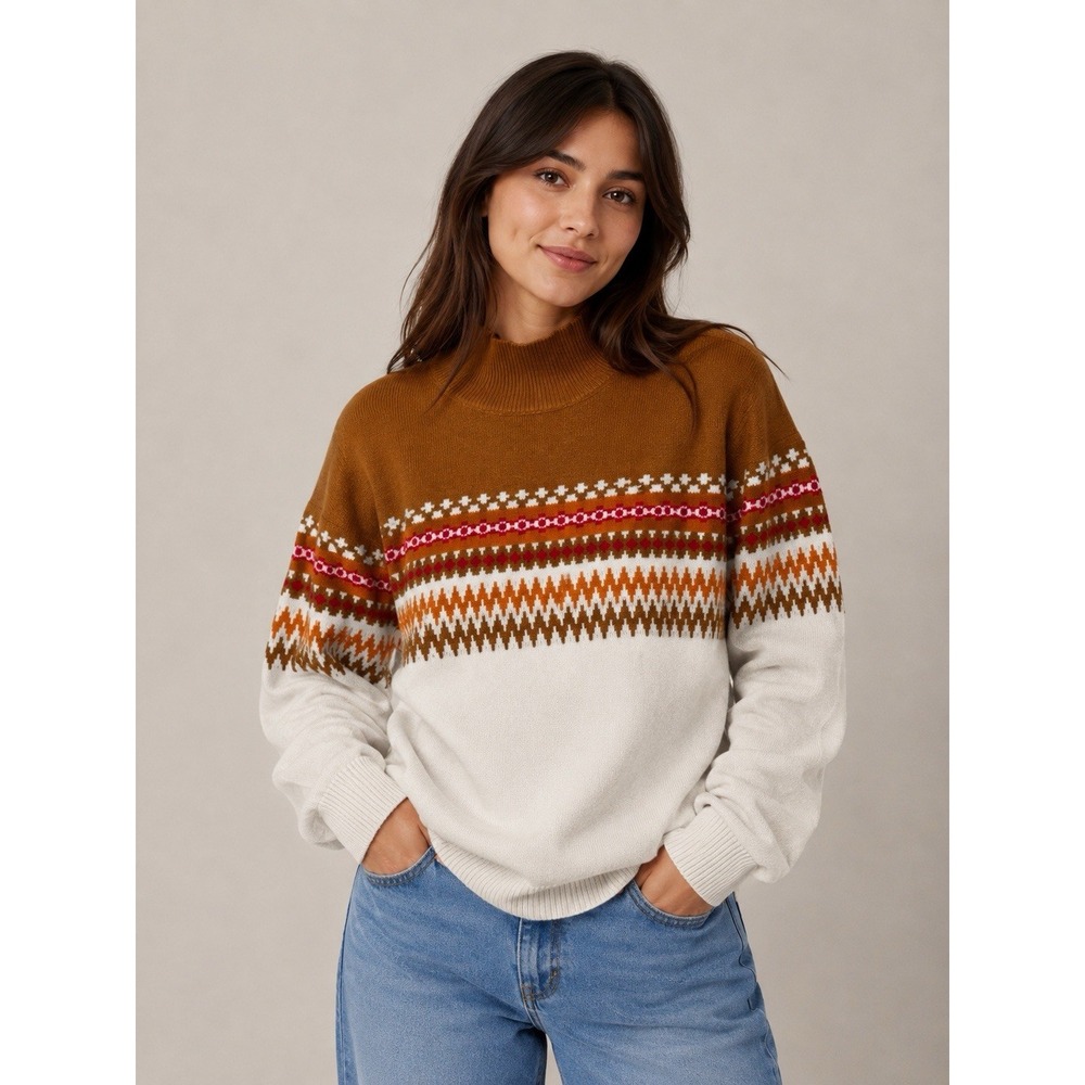 Oxknitstore Long L Striped Button Sweater. Orange Brown Yellow Size Small
